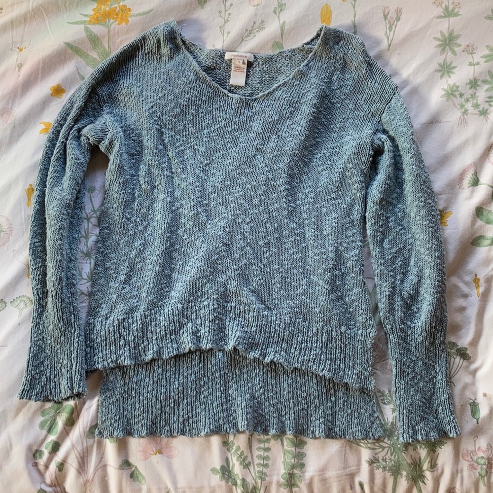 Teal crochet Sundance sweater